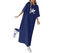 Vestido Largo Holgado Casual Veraniego de Mujer con Estampado Floral Manga Corta Cuello Tela Ligera Transpirable Elegante Moderno Playa Vacaciones Paseo Regalo (Blue, XXL)