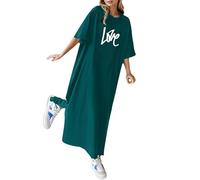 Vestido Largo Holgado Casual Veraniego de Mujer con Estampado Floral Manga Corta Cuello Tela Ligera Transpirable Elegante Moderno Playa Vacaciones Paseo Regalo (Dark Green, L)