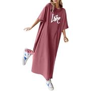 Vestido Largo Holgado Casual Veraniego de Mujer con Estampado Floral Manga Corta Cuello Tela Ligera Transpirable Elegante Moderno Playa Vacaciones Paseo Regalo (XXXL)