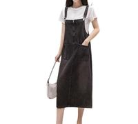 Vestido Largo Informal de Tirantes de Mezclilla para Mujer, Estilo Peto, Color Gris Oscuro, Talla XX-Large