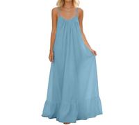 Vestido Largo Informal sin Mangas con Espalda Abierta y Corte Holgado para el hogar (Light Blue, L)