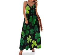 Vestido Largo Informal sin Mangas Estilo Boho Hawaiano con Tirantes Finos y Estampado de Gatitos Naranjas y Negros de Lucky Clover Shamrock.