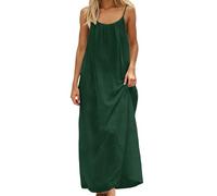 Vestido Largo Informal Sin Mangas para Mujer con Diseño Abierto en Espalda y Corte Holgado de Vestir Casual Hogareño (Green, S)