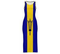Vestido Largo Maxi Cheongsam para Mujer con Estampado De La Bandera De Barbados Sexy Sin Mangas con Abertura para El Verano Tallas Grandes para Fiestas La Playa O como Un Qipao Chino