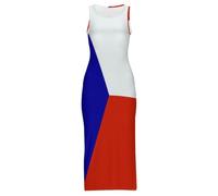Vestido Largo Maxi Cheongsam para Mujer con Estampado De La Bandera De La República Checa Sin Mangas Estilo Playero Tallas Grandes para El Verano Fiestas La Playa O como Un Qipao Chino