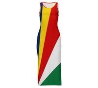 Vestido Largo Maxi Cheongsam para Mujer con Estampado De La Bandera De República De Seychelles Sexy Sin Mangas con Abertura para El Verano Tallas Grandes para Fiestas La Playa O como Un Qipao Chino