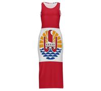 Vestido Largo Maxi Cheongsam para Mujer con Estampado De La Bandera De Tahití Sexy Sin Mangas con Abertura para El Verano Tallas Grandes para Fiestas La Playa O como Un Qipao Chino