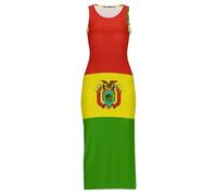 Vestido Largo Maxi Cheongsam para Mujer con Estampado De La Bandera del Estado Plurinacional De Bolivia Sexy Sin Mangas con Abertura para Fiestas De Verano Playa O como Un Qipao Chino