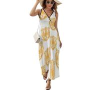 Vestido Largo Maxi de Fiesta sin Mangas con Tirantes Finos y Escote en V para Mujer, Marca Tiger Head, Ideal para el Verano.