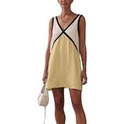 Vestido Largo Maxi de Raso en Bloques de Color para Mujer - Vestido Largo Patchwork sin Mangas con Escote V, Vestido de Verano Fluido Casual para Playa y Fiestas(Yellow,S)