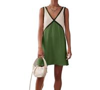 Vestido Largo Maxi de Raso en Bloques de Color para Mujer - Vestido Largo Patchwork sin Mangas con Escote V, Vestido de Verano Fluido Casual para Playa y Fiestas(Green,M)