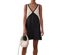 Vestido Largo Maxi de Raso en Bloques de Color para Mujer - Vestido Largo Patchwork sin Mangas con Escote V, Vestido de Verano Fluido Casual para Playa y Fiestas(Black,M)