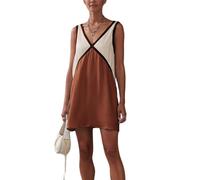 Vestido Largo Maxi de Raso en Bloques de Color para Mujer - Vestido Largo Patchwork sin Mangas con Escote V, Vestido de Verano Fluido Casual para Playa y Fiestas(Brown,XL)