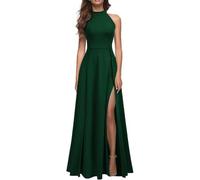 Vestido Largo Maxi para Mujer, Cuello Halter, Sexy, con Abertura, para cóctel, Formal, de Noche, Ajustado, invitada de Boda, Verde Oscuro, Talla XX Large