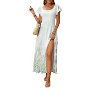 Vestido Largo Mujer Plantas En Acuarela Vestidos Verano Manga Volantes Vestido A-Line Cintura Alta Mariposas Flores Silvestres Maxi Vestido con Abertura Lateral para Fiesta en la Playa