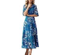 Vestido Largo Mujer Sexy, Vestido de Noche de Mujer Estampado Floral Vestido de Verano de Manga Corta Trompeta Elegante Y Elegante Vestidos Túnica Cuello en V A-Line Slim Fit Básico Bohemio Fluido