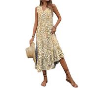 Vestido Largo Mujer Verano Casual Playa Algodon Vestidos De Flores Elegante Boho Cuello Redondo Ropa Sin Mangas Elegantes Hawaiano Summer Dresses for Women Mis Pedidos Realizados Amarillo S