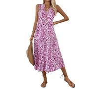 Vestido Largo Mujer Verano Casual Playa Sueltos Vestidos Elegante De Flores Boho Cuello Redondo Ropa Sin Mangas Hawaiano Cruzados Summer Dresses for Women Mis Pedidos Realizados Rosa Fuerte L