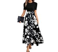 Vestido Largo Mujer Verano Casual Playeros Sueltos Vestido Fiesta Elegante Baratos Cuello Redondo Ropa Manga Corta Elegantes Tallas Grandes Summer Dresses for Women Ofertas Flash del Dia Negro XXL