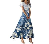 Vestido Largo Mujer, Vestidos De Boda Invitada Elegantes Vestido Invitada Comunion Mujer Vestidos Largo Elegante De Manga Corta con Cuello En V Y Estampado Floral para Estilo A Ligero Ideal para El