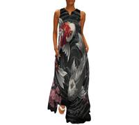 Vestido Largo Mujer Yin Yang Koi Verano Maxi Vestido Estética del Tatuaje Japonés Sin Mangas Cuello V Vestidos Playa Informal con Bolsillos