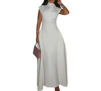Vestido Largo para invitadas de Boda Alto y Manga Casquillo para Mujer (White,L)