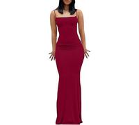 Vestido largo para mujer, informal, básico, liso, con correa de espagueti, vestido largo TikTok, vestido influencer, XL