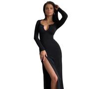 Vestido Largo para Mujer Manga Larga Maxi Vestido de Escotado Sexy Ranura Bodycon Vestido de Novia para Invitada de Boda Noche Cóctel Fiesta