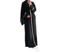Vestido largo para mujer Muslim Abaya con mangas abombadas y cuello redondo para Ramadán Eid, Negro, M