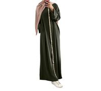 Vestido largo para mujer Muslim Abaya con mangas abombadas y cuello redondo para Ramadán Eid, verde, S