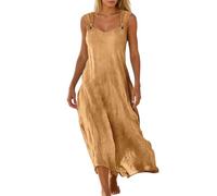 Vestido largo para mujer relajado con tira de botones, vestido de verano con tirantes anchos y caída holgada, atuendo de vacaciones para la playa y la ciudad, Style_g04 Amarillo, XXL