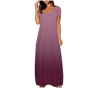 Vestido largo para mujer - Vestidos largos casuales de verano con bolsillos, camiseta de manga corta con cuello redondo para mujer, tallas grandes S-5XL, ofertas, XXL