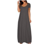 Vestido largo para mujer - Vestidos largos casuales de verano con bolsillos, camiseta de manga corta de cuello redondo para mujer, tallas grandes S-5XL, ofertas, gris oscuro, 3XL