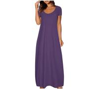 Vestido largo para mujer - Vestidos largos casuales de verano con bolsillos, camiseta de manga corta de cuello redondo para damas, tallas grandes S-5XL Ofertas, Morado (, XL