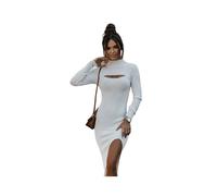 Vestido Largo por Debajo de la Rodilla de Punto Blanco para Mujer, Jersey Liso de Oficina para otoño e Invierno, Vestido Ajustado de Manga Larga, suéter Sexy Dulce