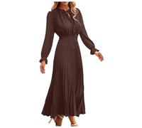 Vestido largo que fluye para mujer, manga larga, vestido sexy para mujer, plisado, corte holgado, de lunares, color liso, elegante, informal, cómodo para todos los días, temperamento Streetwear Swing