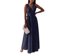 Vestido Largo Sin Mangas con Cuello en V for Mujer, Vestido Largo Elegante de Una Línea, Vestido Formal de Verano for Invitados de Boda(Navy Blue,XXL)