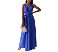 Vestido Largo Sin Mangas con Cuello en V for Mujer, Vestido Largo Elegante de Una Línea, Vestido Formal de Verano for Invitados de Boda(Blue,XXL)