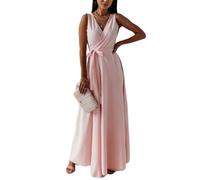 Vestido Largo Sin Mangas con Cuello en V for Mujer, Vestido Largo Elegante de Una Línea, Vestido Formal de Verano for Invitados de Boda(Pink,XL)