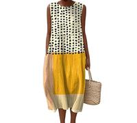 Vestido Largo sin Mangas con Cuello O para Mujer de Verano con Rayas con Paneles Flores Impresas en 3D Vestidos Bohemios de Vacaciones en la Playa