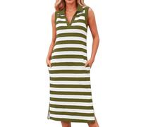 Vestido largo sin mangas con solapa y bolsillo a rayas para mujer, elegante, informal, semiformal, Gn2., S