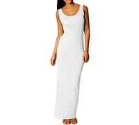 Vestido largo sin mangas de alta elasticidad con cuello en O para mujer, vestido largo ajustado sólido, blanco, XL