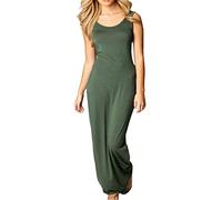 Vestido largo sin mangas de alta elasticidad con cuello redondo para mujer, vestido largo sólido delgado, verde, XXL
