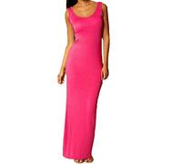 Vestido largo sin mangas de alta elasticidad con cuello redondo para mujer, vestido largo sólido delgado, A Rose, M