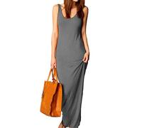 Vestido largo sin mangas de alta elasticidad para mujer con cuello en O, vestido bodycon largo, vestidos maxi sólidos y ajustados para mujer, gris oscuro, XXL