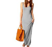 Vestido largo sin mangas de alta elasticidad para mujer con cuello en O, vestido bodycon largo, vestidos maxi sólidos y ajustados para mujer, gris, XXL