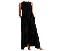 Vestido largo sin mangas para mujer, cuello redondo, vestidos de verano para mujer, talla grande, vestido largo de color sólido, vestido largo sin mangas, vestido largo fluido, vestidos casuales,