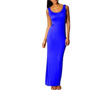 Vestido largo sin mangas para mujer, de alta elasticidad, cuello redondo, entallado, liso, maxivestidos, A C Azul, XXL