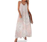 Vestido Largo Sin Mangas para Mujer Lujo Elegante Y Discreto Cuello en V Falda Larga de Tirantes Peonía De Encaje Vestido Maxi Boho Casual para Fiesta en la Playa