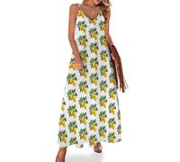 Vestido Largo Sin Mangas para Mujer, Vestido de Tirantes Verano Ilustración En Acuarela con Cuello en V Limones Y Hojas Maxi Vestidos de Bohemio Vestidos de Playa Informal y Chic